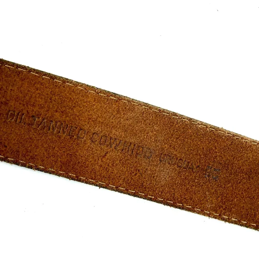 Vintage 90s Distressed Brown Leather Belt With Brass Faucet Buckle